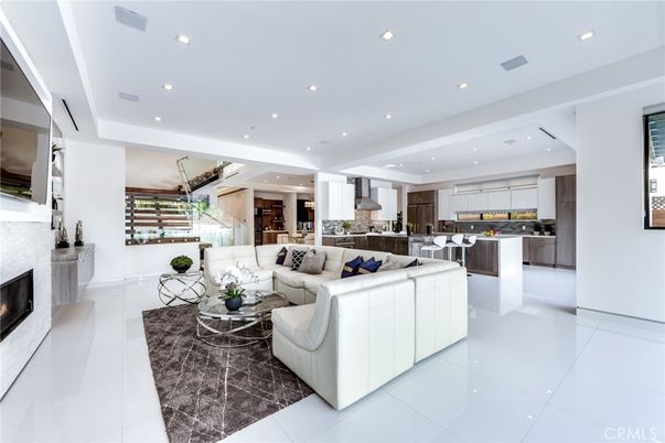 Fireplace, Interior, Kitchen, Living room, Recessed Lighting
