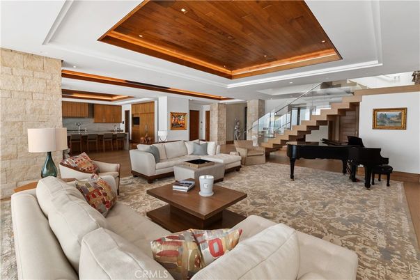 Interior, Living room, Piano, Recessed Lighting, Stone Walls, Wooden Ceilings, Wood Texture Flooring