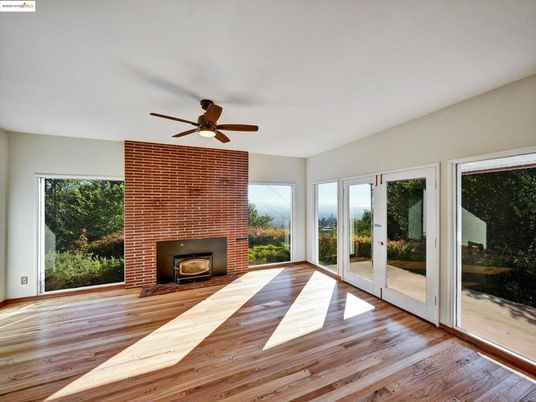 Empty room, Fireplace, Interior, Stone Walls, Wood Texture Flooring