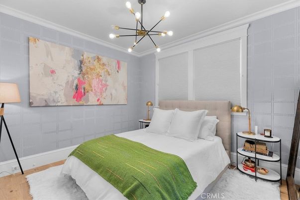 Bedroom, Interior, Pendant Lights, Wood Texture Flooring