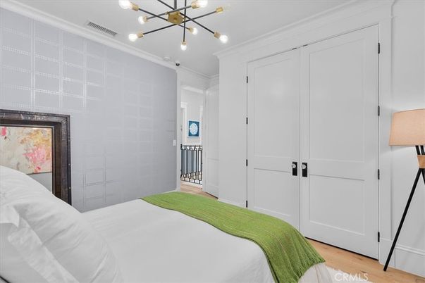 Bedroom, Interior, Pendant Lights, Wood Texture Flooring