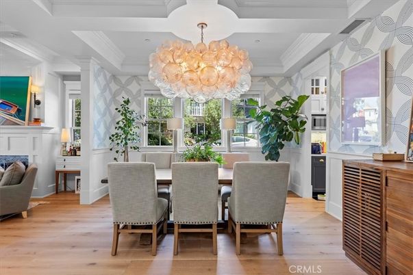 Chandelier, Dining room, Interior, Wood Texture Flooring