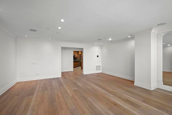 Empty room, Interior, Recessed Lighting, Wood Texture Flooring