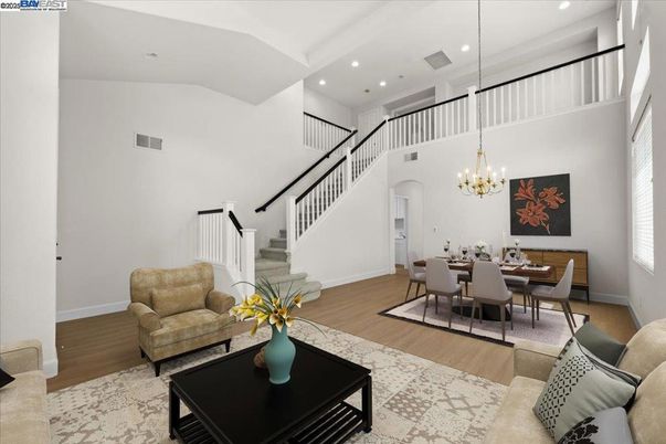 Chandelier, Dining room, Interior, Living room, Recessed Lighting, Wood Texture Flooring