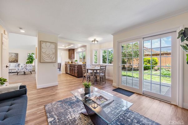 Dining room, Interior, Kitchen, Living room, Recessed Lighting, Wood Texture Flooring