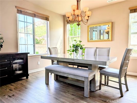 Chandelier, Dining room, Interior, Wood Texture Flooring