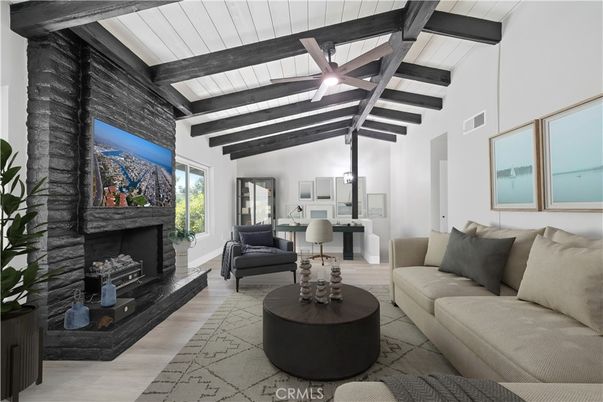 Fireplace, Interior, Living room, Wooden Beams, Wood Texture Flooring
