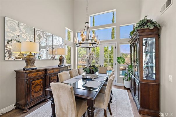Chandelier, Dining room, Interior, Pendant Lights, Wood Texture Flooring