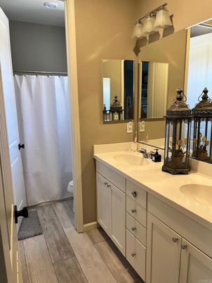 Bathroom, Dual Sink Vanities, Interior, Wood Texture Flooring