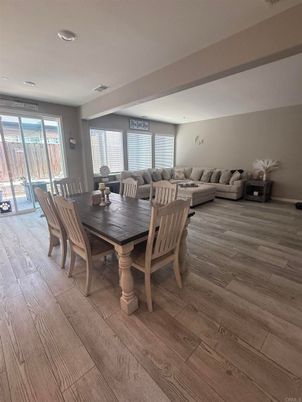 Dining room, Interior, Living room, Recessed Lighting, Wood Texture Flooring