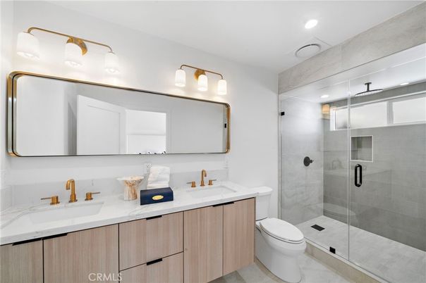 Bathroom, Dual Sink Vanities, Glass Shower, Interior, Recessed Lighting