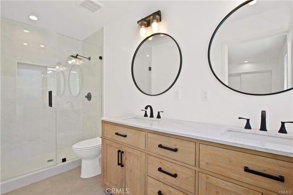 Bathroom, Dual Sink Vanities, Glass Shower, Interior, Recessed Lighting