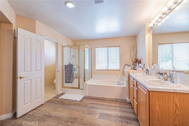 Bathroom, Glass Shower, Interior, Recessed Lighting, Wood Texture Flooring