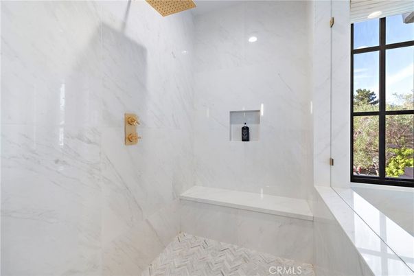 Bathroom, Interior, Marble Walls, Recessed Lighting
