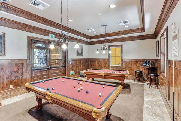 Billiard Table, Game Room, Interior, Pendant Lights, Recessed Lighting, Wooden Walls