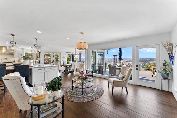 Dining room, Interior, Pendant Lights, Recessed Lighting, Wood Texture Flooring