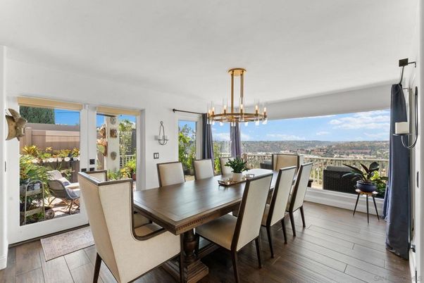 Dining room, Interior, Pendant Lights, Wood Texture Flooring