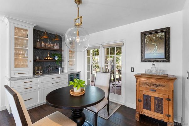 Dining room, Interior, Pendant Lights, Wood Texture Flooring