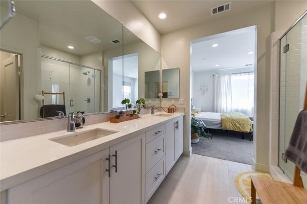 Bathroom, Bedroom, Dual Sink Vanities, Interior, Recessed Lighting, Wood Texture Flooring