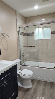 Bathroom, Glass Shower, Interior, Recessed Lighting, Wood Texture Flooring