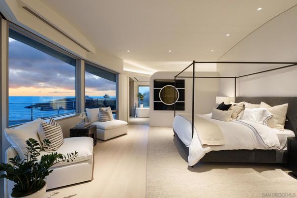 Bedroom, Interior, Recessed Lighting, Water, Wood Texture Flooring