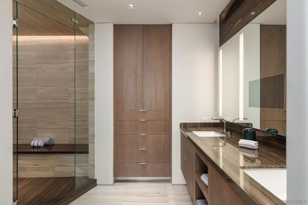Bathroom, Dual Sink Vanities, Glass Shower, Interior, Recessed Lighting