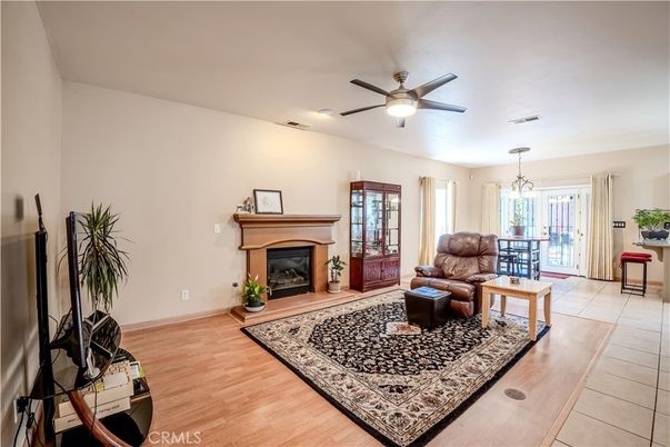 Fireplace, Interior, Living room, Pendant Lights, Wood Texture Flooring