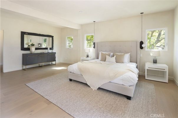 Bedroom, Interior, Pendant Lights, Wood Texture Flooring