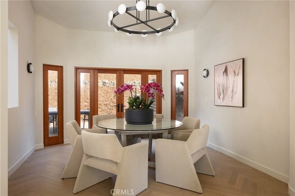 Chandelier, Dining room, Interior, Wood Texture Flooring