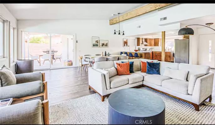 Dining room, Interior, Kitchen, Living room, Pendant Lights, Wood Texture Flooring