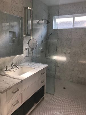 Bathroom, Dual Sink Vanities, Glass Shower, Interior, Marble Walls