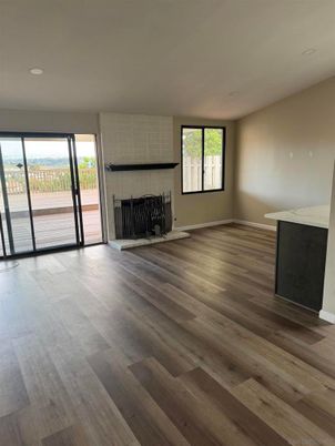 Empty room, Fireplace, Interior, Recessed Lighting, Wood Texture Flooring