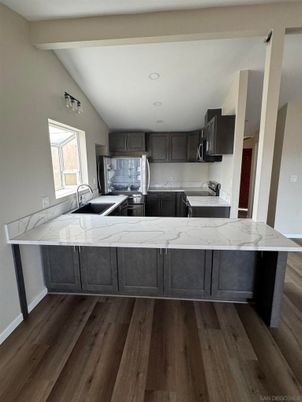 Interior, Kitchen, Recessed Lighting, Wood Texture Flooring