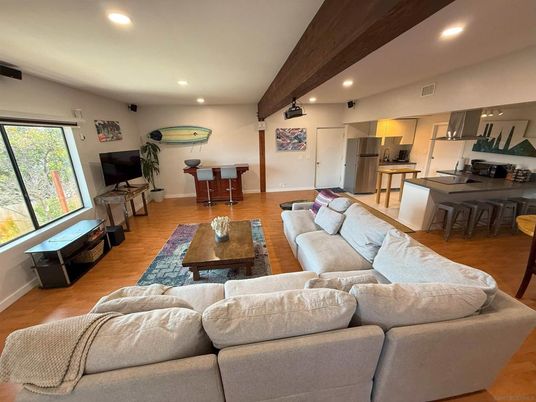 Dining room, Interior, Kitchen, Living room, Recessed Lighting, Wooden Beams, Wood Texture Flooring