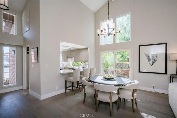 Dining room, Interior, Kitchen, Pendant Lights, Wood Texture Flooring