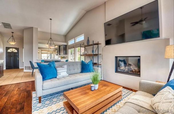 Dining room, Interior, Living room, Pendant Lights, Wood Texture Flooring