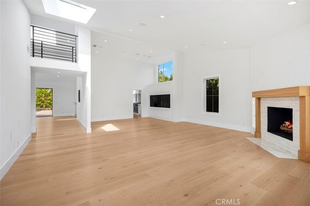 Empty room, Fireplace, Interior, Recessed Lighting, Wood Texture Flooring