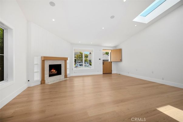 Empty room, Fireplace, Interior, Recessed Lighting, Wood Texture Flooring