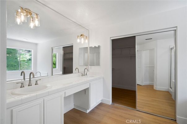 Bathroom, Dual Sink Vanities, Interior, Tile Countertops, Wood Texture Flooring