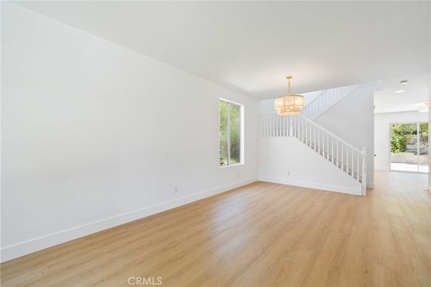 Chandelier, Empty room, Interior, Recessed Lighting, Wood Texture Flooring