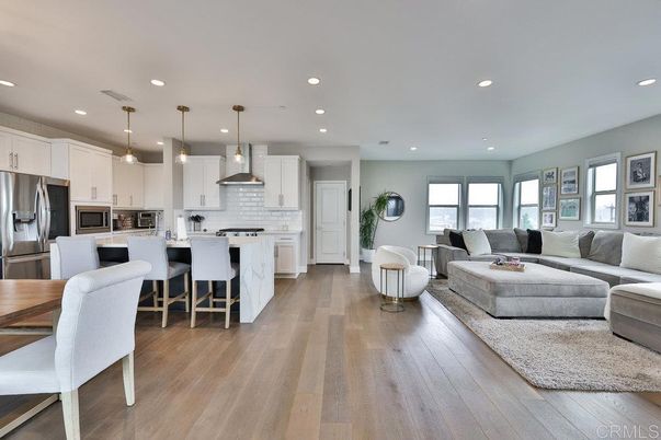 Interior, Kitchen, Living room, Pendant Lights, Recessed Lighting, Stainless Steel Appliances, Wood Texture Flooring
