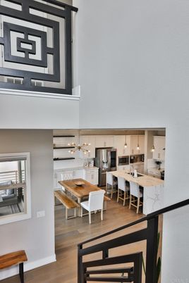 Dining room, Interior, Kitchen, Pendant Lights, Stainless Steel Appliances, Wood Texture Flooring
