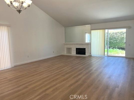 Chandelier, Empty room, Fireplace, Interior, Wood Texture Flooring