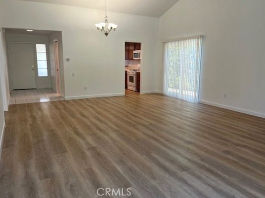 Chandelier, Empty room, Interior, Kitchen, Wood Texture Flooring