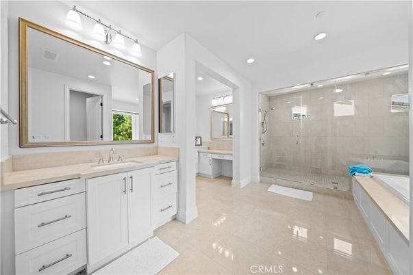 Bathroom, Dual Sink Vanities, Glass Shower, Interior, Recessed Lighting