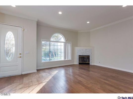 Empty room, Fireplace, Interior, Recessed Lighting, Wood Texture Flooring