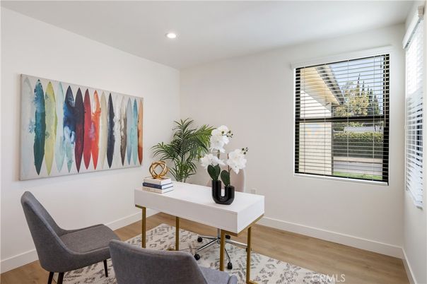 Home Office, Interior, Recessed Lighting, Wood Texture Flooring