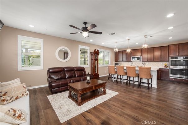 Interior, Kitchen, Living room, Pendant Lights, Recessed Lighting, Stainless Steel Appliances, Wood Texture Flooring