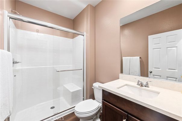 Bathroom, Glass Shower, Interior, Wood Texture Flooring
