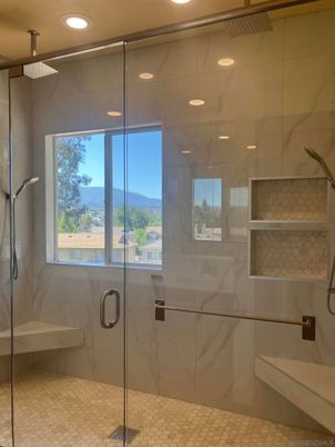 Bathroom, Glass Shower, Interior, Marble Walls, Recessed Lighting